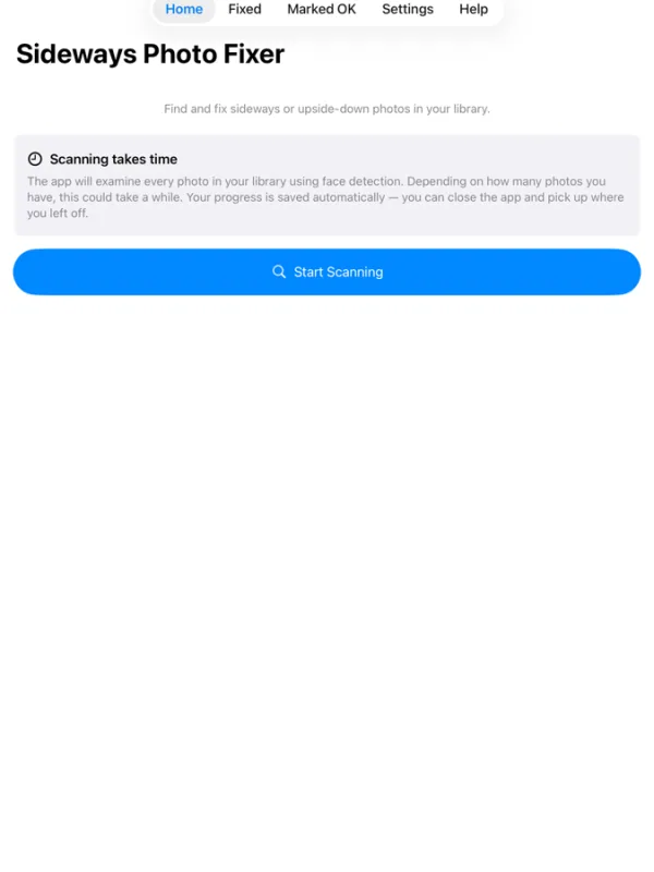 Sideways Photo Fixer running on iPad